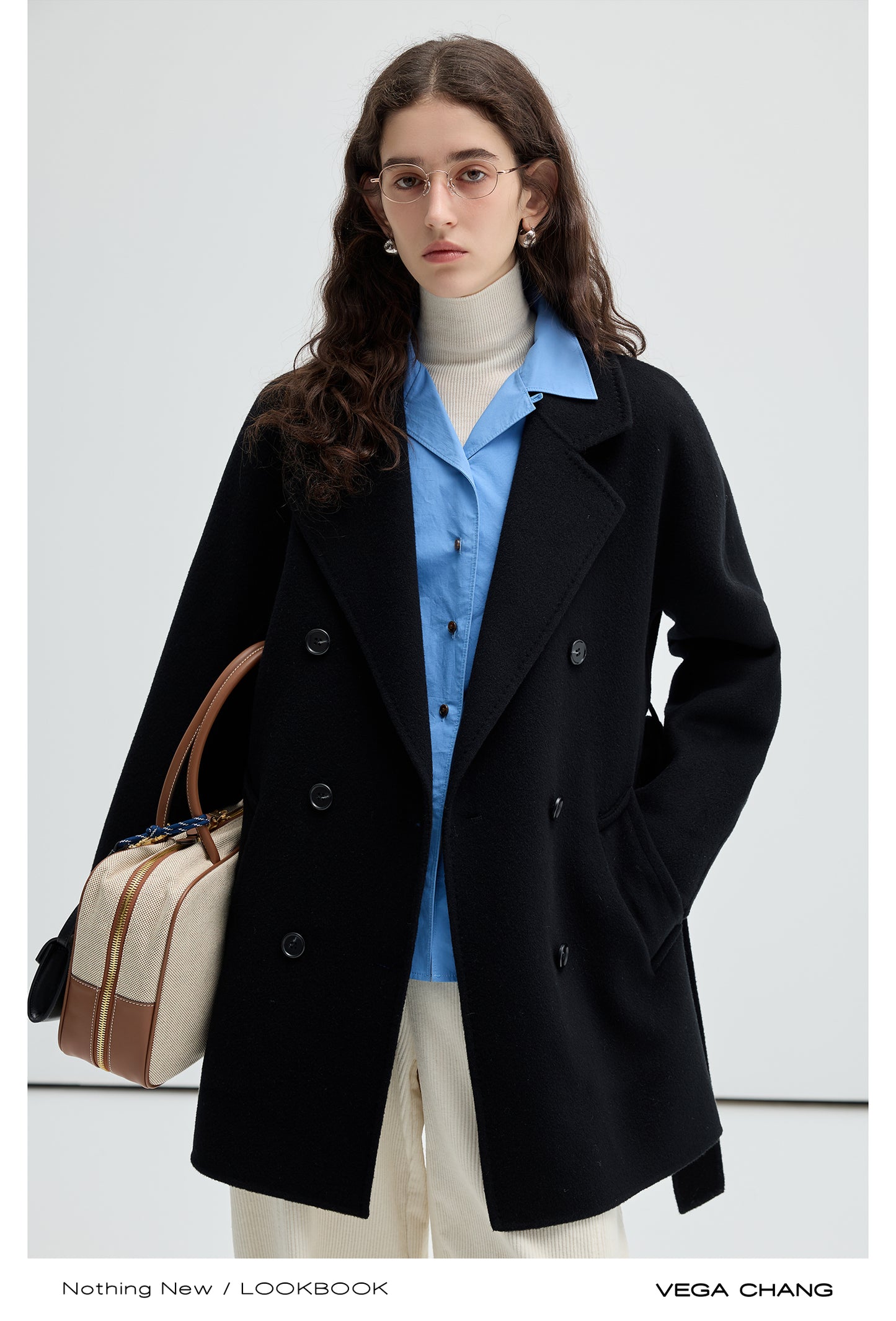 Slouchy Double-Breasted Wool Pea Coat