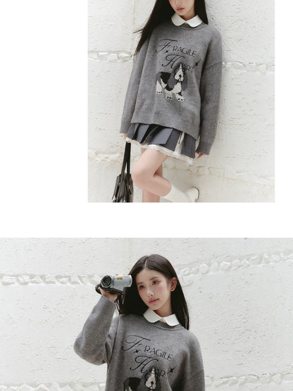 Dog Motif Jacquard Knit Pullover