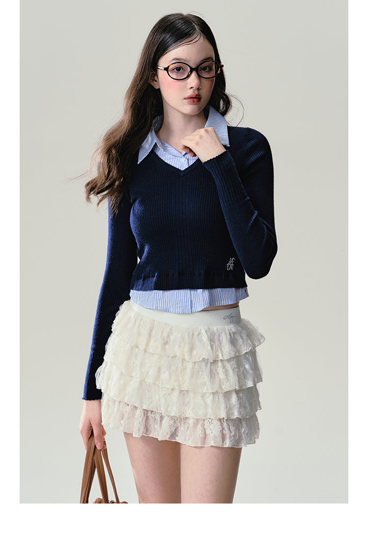 Sheer Lace Puffy Tiered Mini Skirt