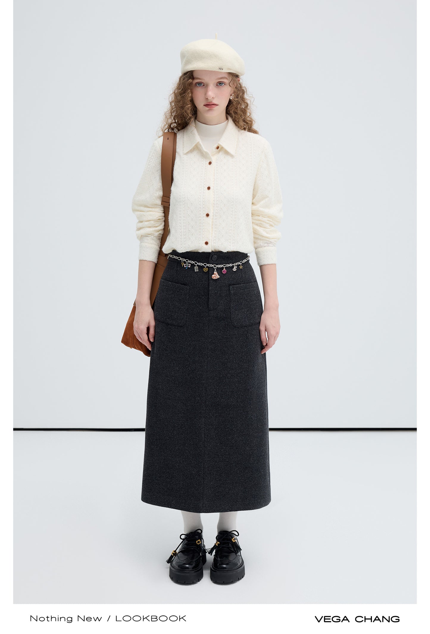 Wool Blend High Waist Pocketed Straight Long Skirt