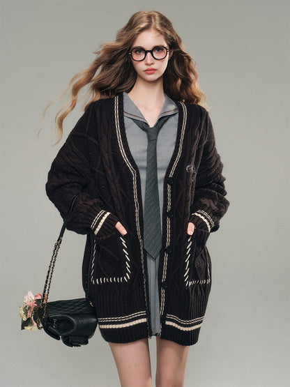 Oversized Cable Knit Tipping Cardigan