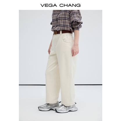 Contrast Stitch Velvet Twill Cropped Pants