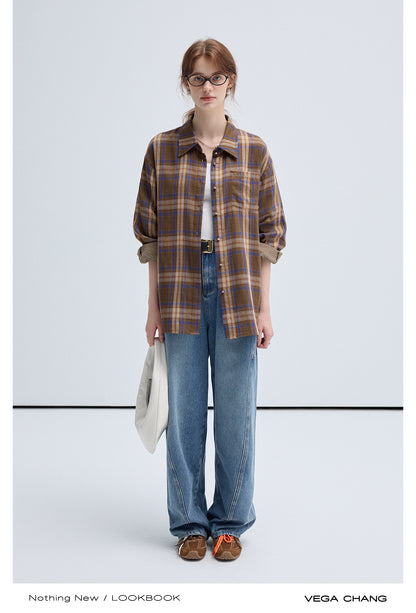 Plaid Longline Shirt With Gingham Check Lining