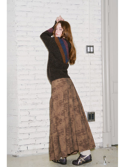 Patterned Elegant Pleated Long Skirt