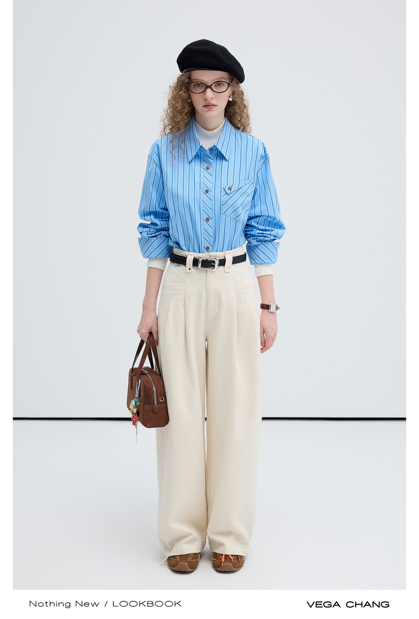 High Waist Wide Leg Double Pleated Cotton Slacks