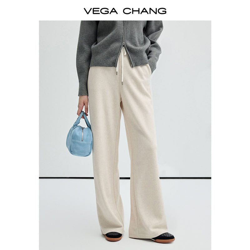 Casual Melange Knit Straight-Leg Pants