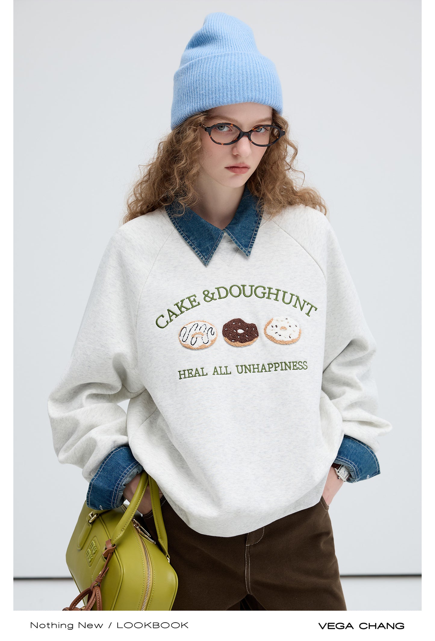 Donut Embroidery Raglan Sleeve Sweatshirt