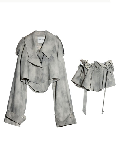 Cropped Dyed Jacket And Belted Mini Skirt Set