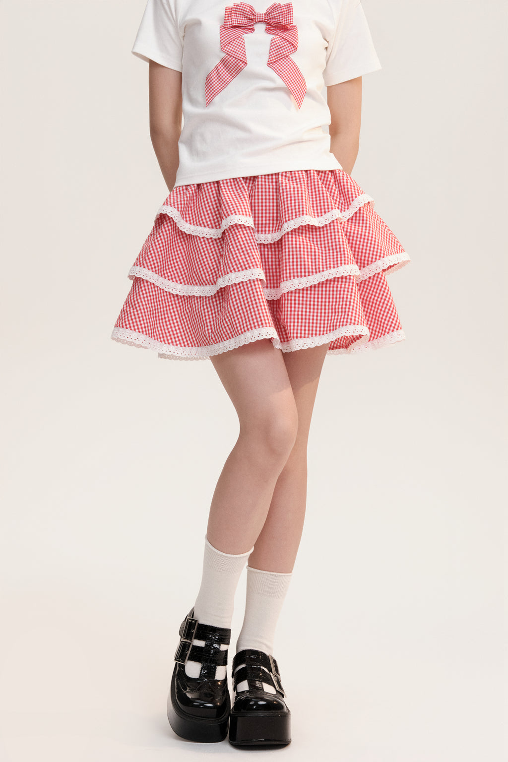 High Waist Checkered Tiered Short Skirt