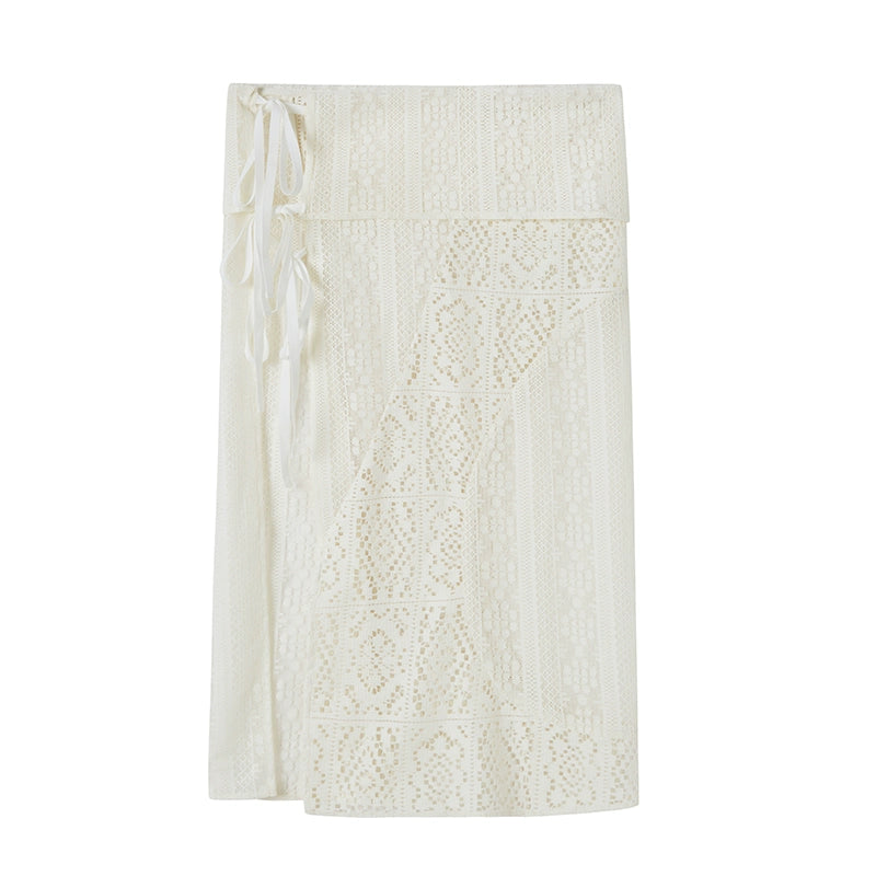 Geometric Lace Apron Skirt With Tie Closure