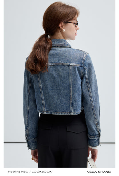 Cropped Classic Washed Denim Jacket