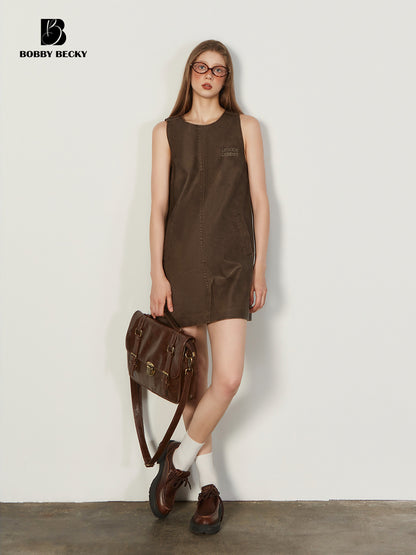 Washed Faux Leather Sleeveless Mini Dress