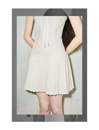 Two-Way Shoulder Accordion Pleats Short Dress