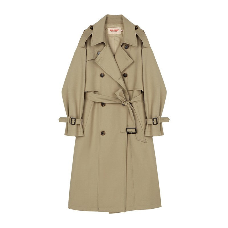 Belted Double Breast Midi Serge Trench Coat