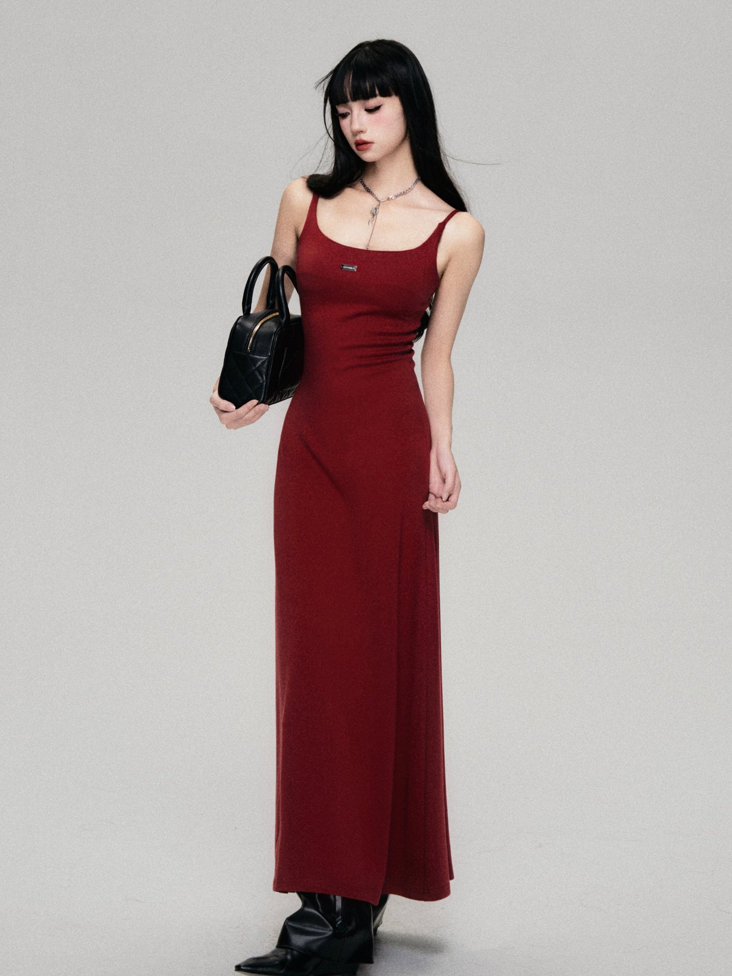 Sleeveless Zip-Up Long Fitted Knit Dress