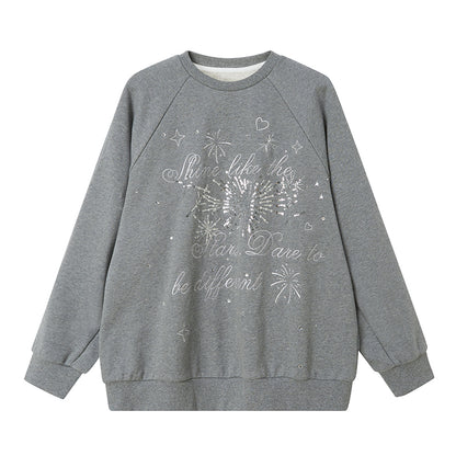 Sequined Fireworks Round Neck Raglan Sweatshirt