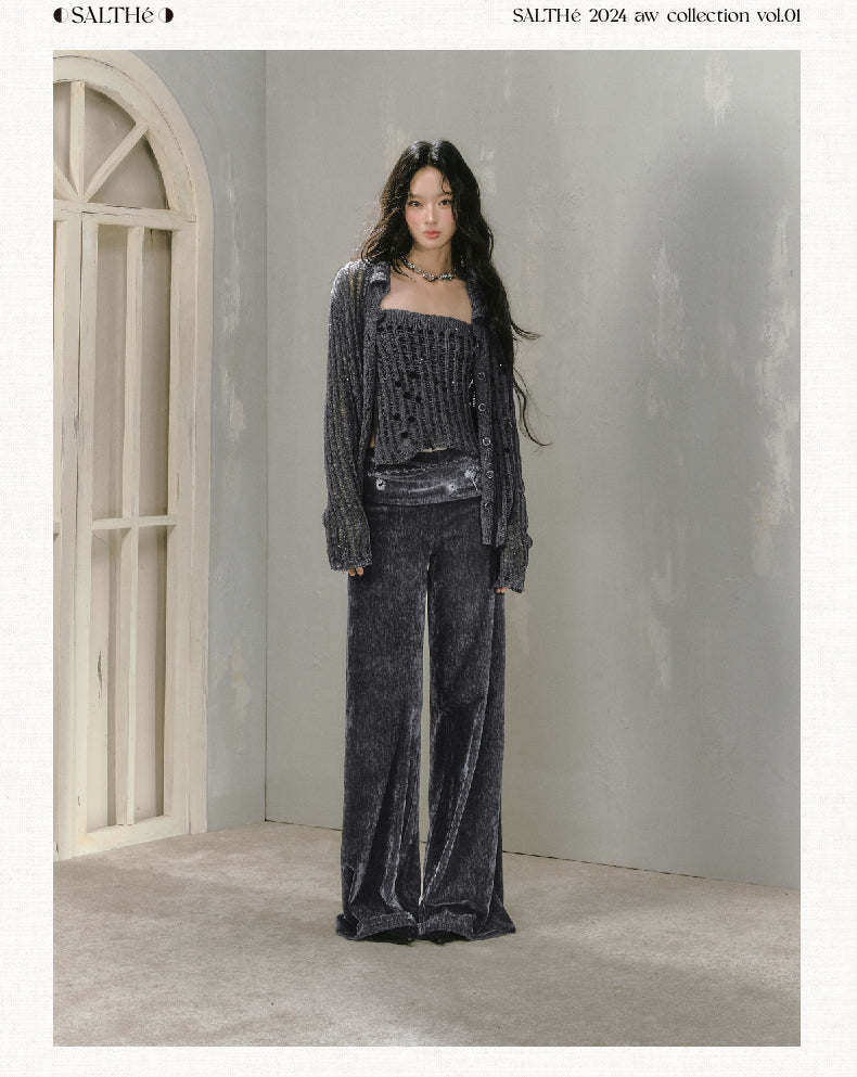 Printed Waist Wide-Leg Velvet Chenille Pants