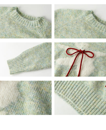 Wool Blend Bow Tie Bear Melange Sweater