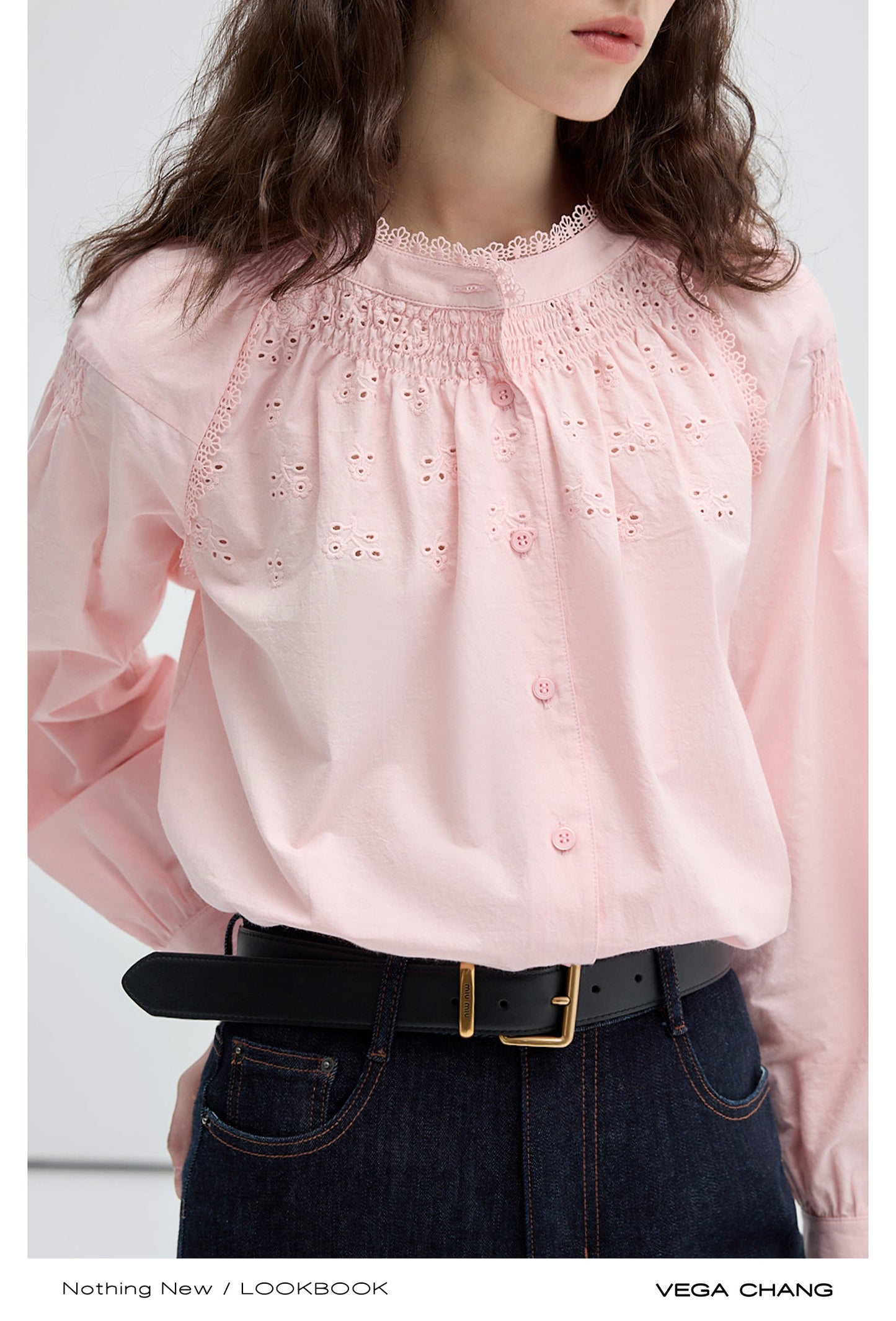 Eyelet Embroidery Balloon Sleeve Blouse