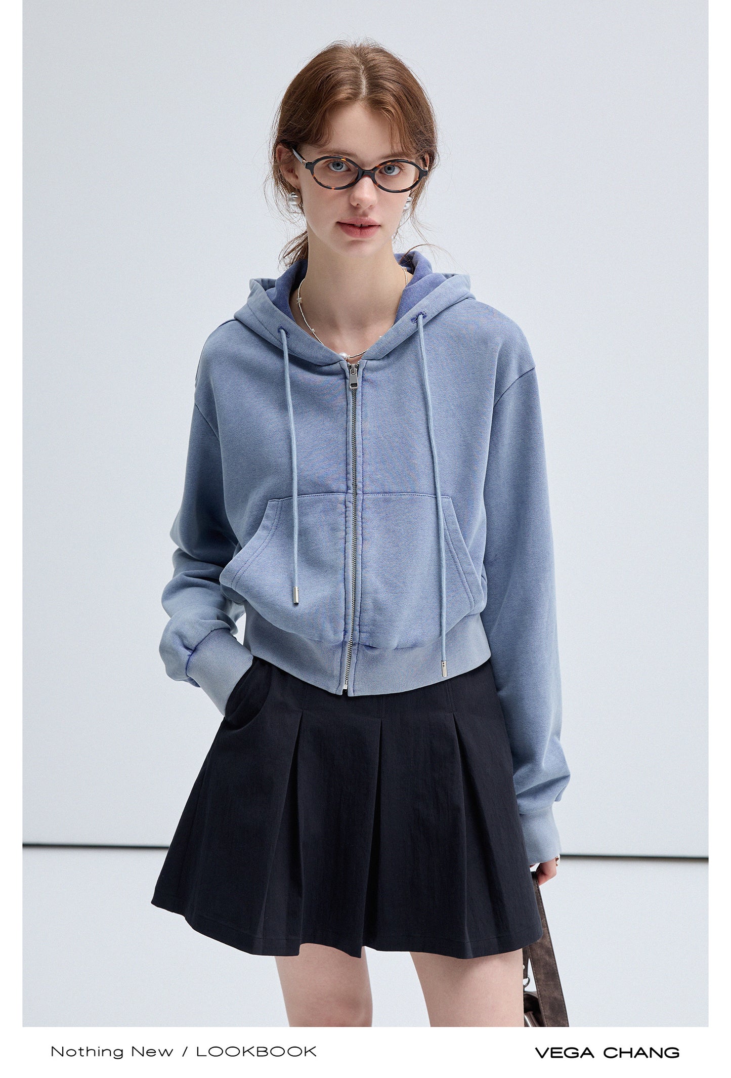 Washed Cotton Short Zip-Up Hoodie