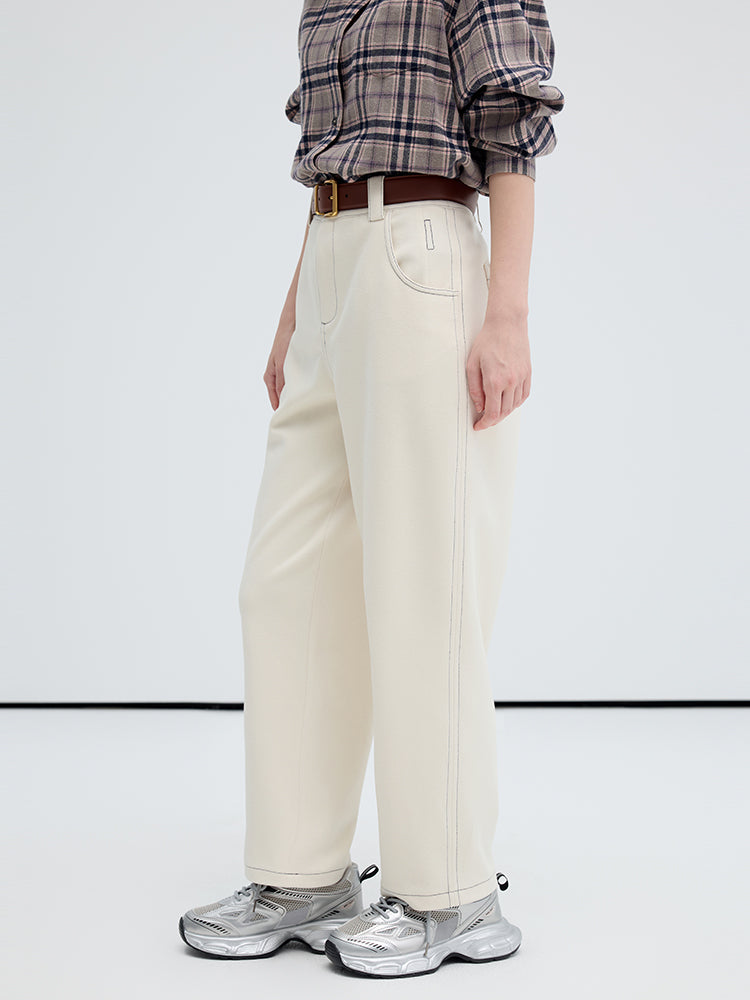 Contrast Stitch Velvet Twill Cropped Pants