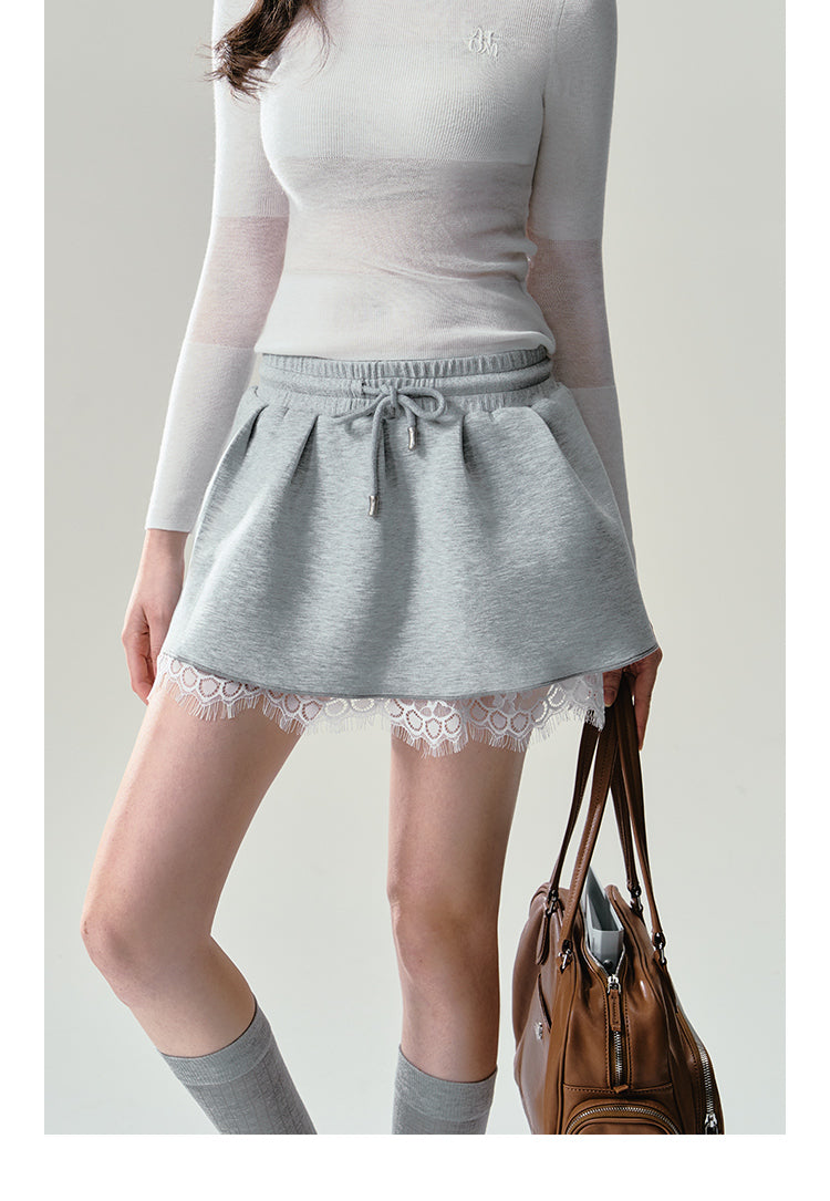 Flower Lace V-Neck Sweatshirt And Matching Skirt