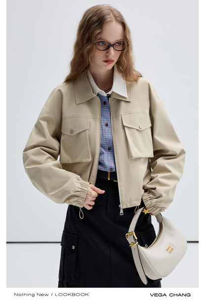 Drawstring Short Jacket With Utility Pockets