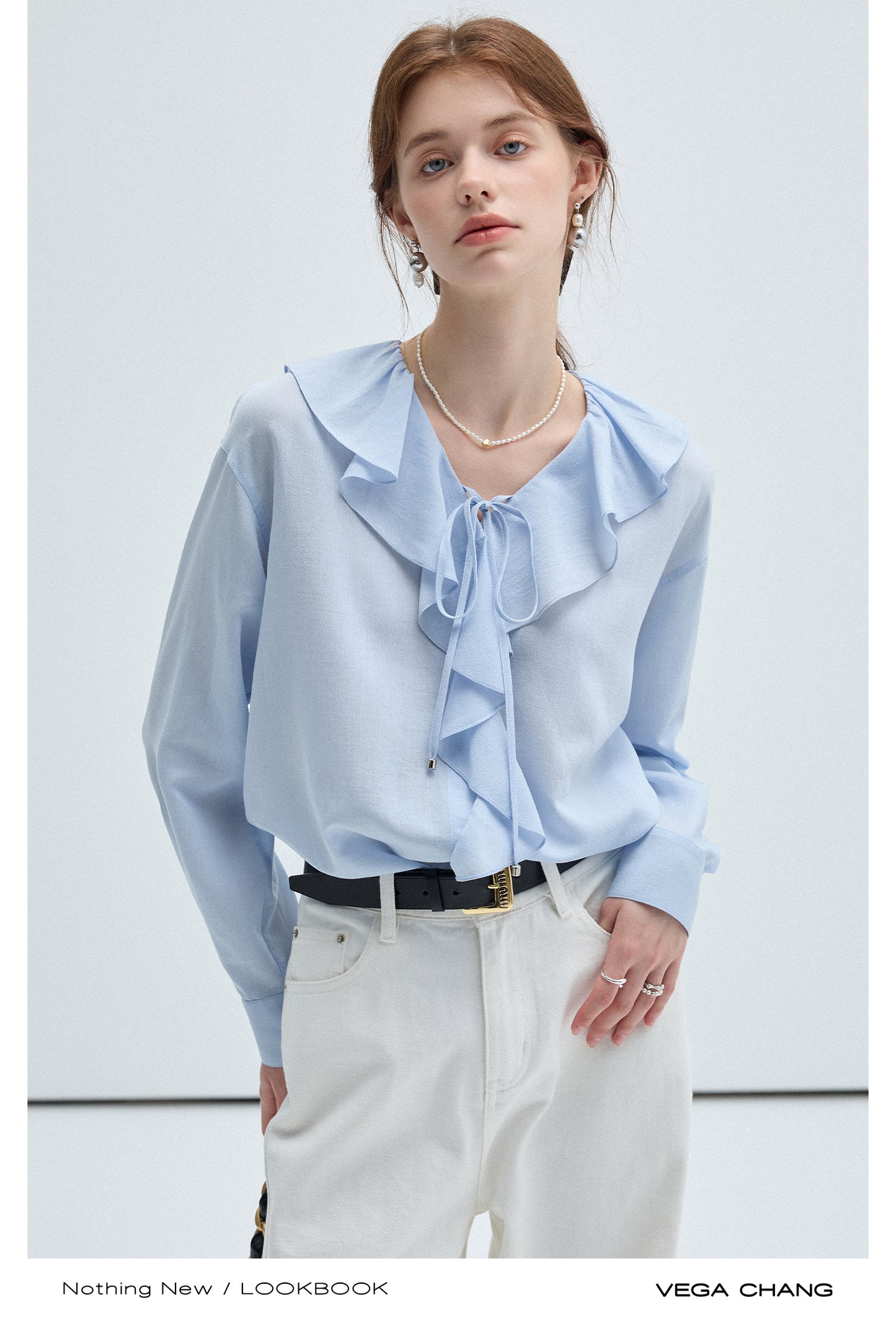 Ruffled Collar Button Down Chiffon Blouse