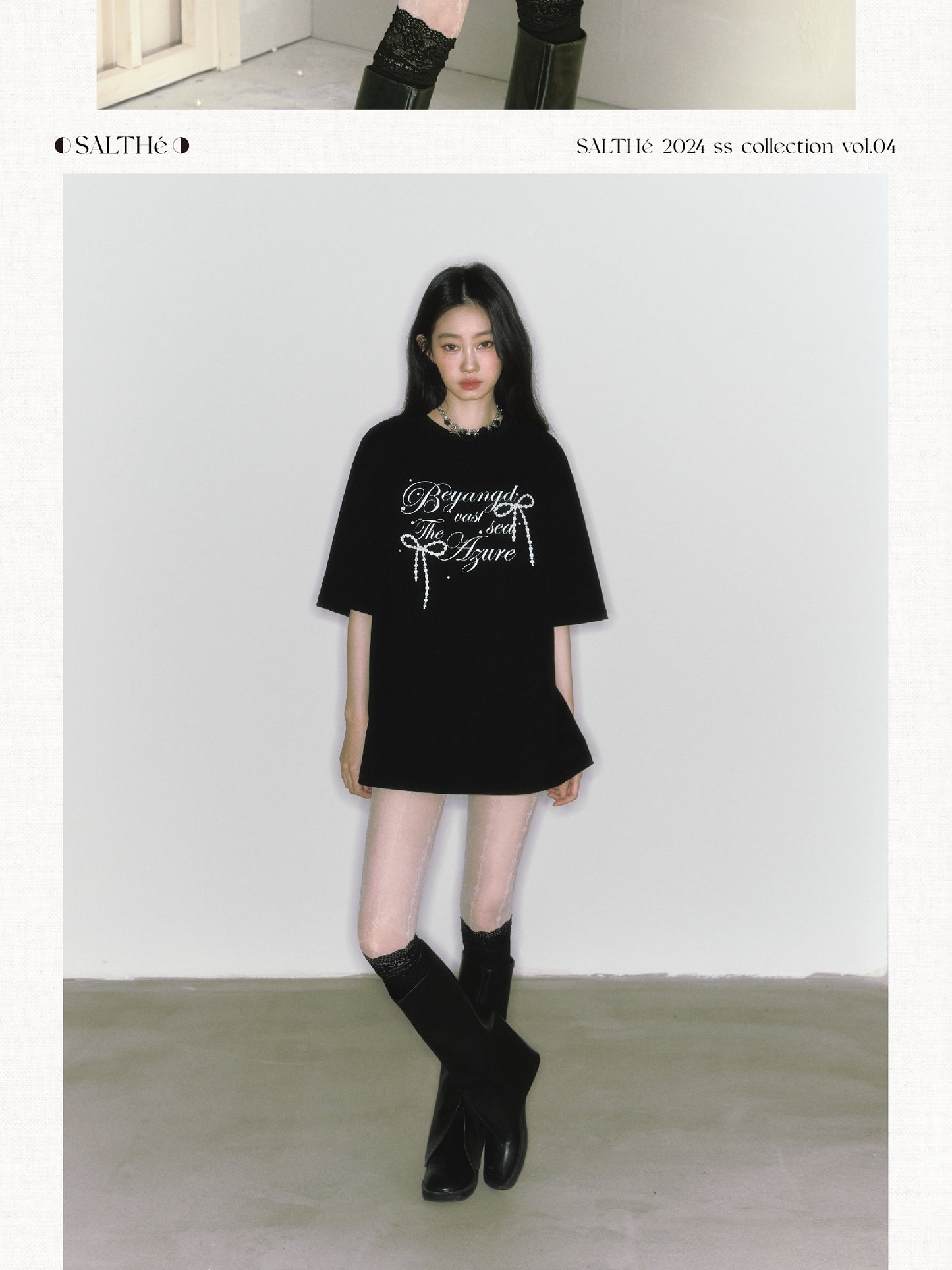 Bow Motif Oversized Letter Print T-Shirt