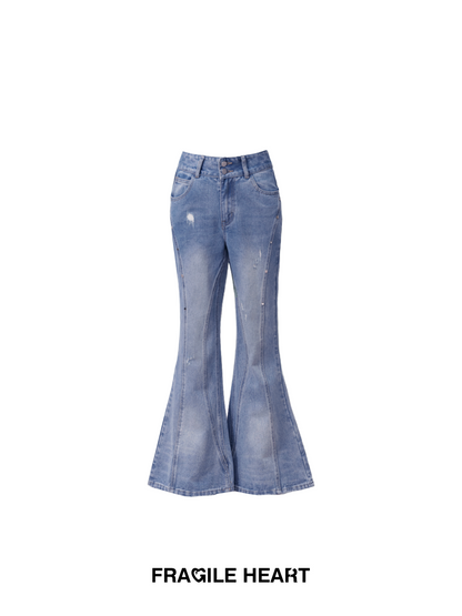 Distressed Washed Slim Flared Bell Bottom Jeans