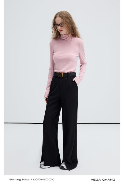 High Waist Straight Leg Slit Pants