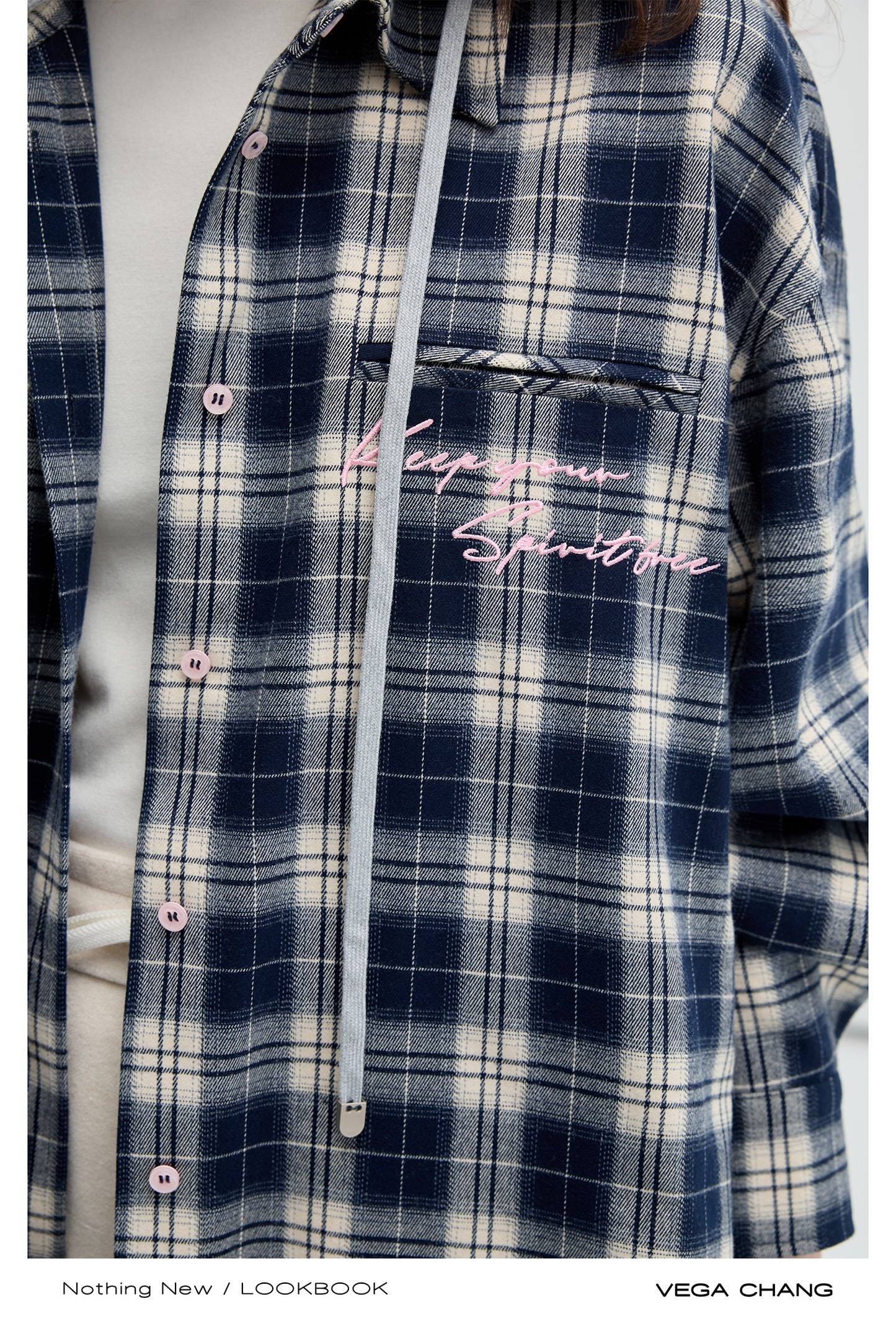 Embroidered Plaid Shirt With Removable Hood