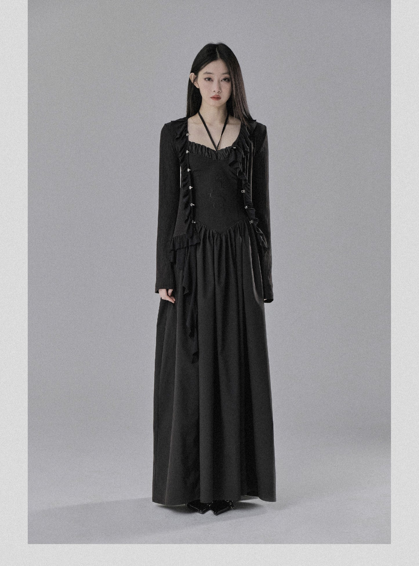 Dragon Embroidery Double-Strap Long Dress