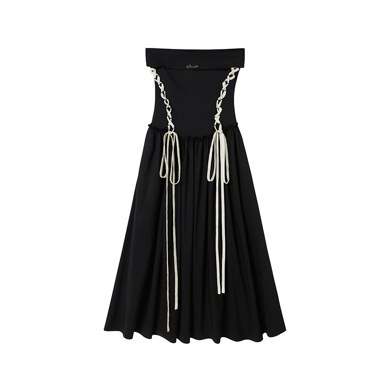 Tube Top Long Dress With Contrast Lace-Up Detail