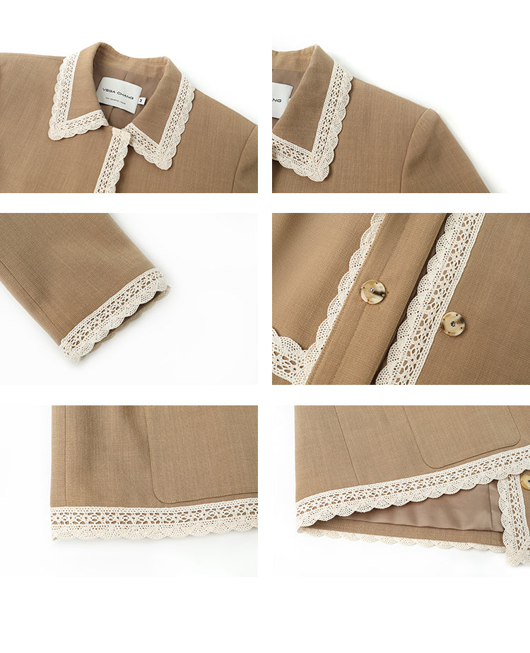 Woven Lace Trimmed Boxy Short Jacket