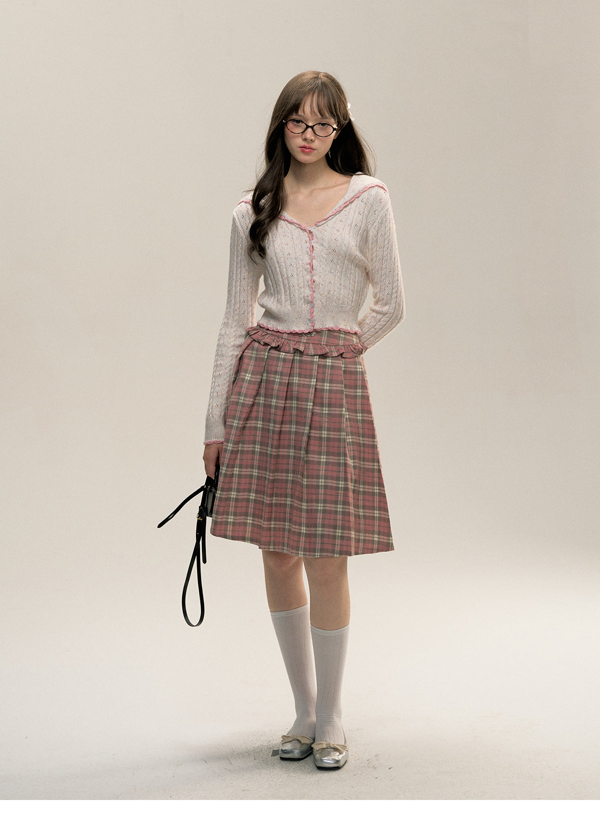 Plaid A-Line Pleated Skirt With Frilled Waist