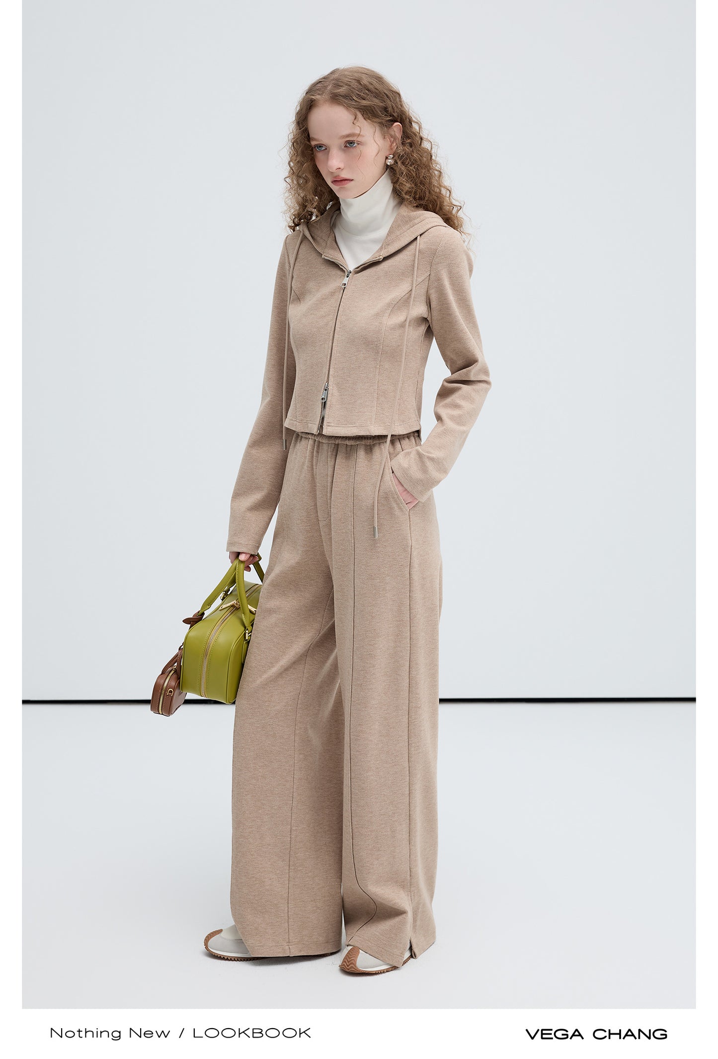 Hooded Zip Up Cardigan And Wide Pants Suit