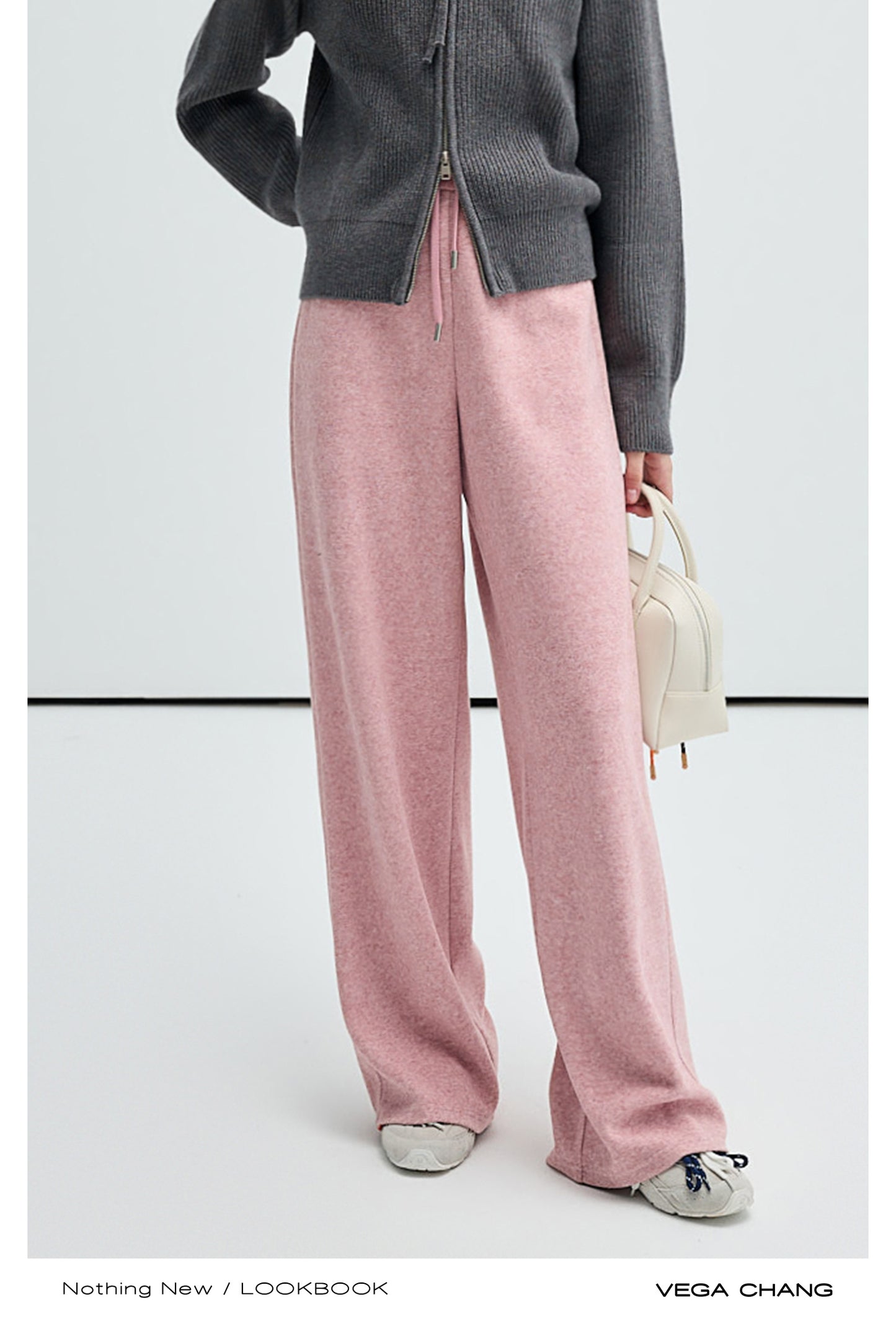 Casual Melange Knit Straight-Leg Pants