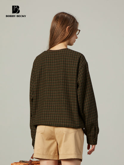 Plaid Relaxed Fit Wool Blend Pullover Sweater