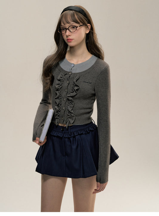 Glove Sleeve Frill Cropped Cardigan