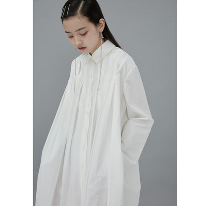 Relax Fit Pleated Cotton Long Shirt Dress