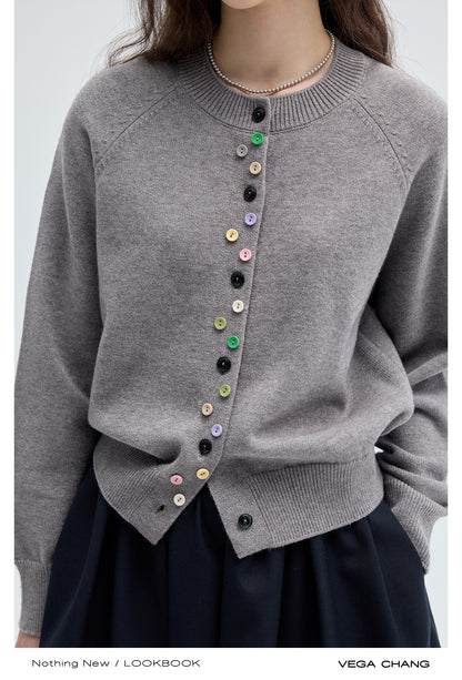 Colorful Button Classic Knit Cardigan