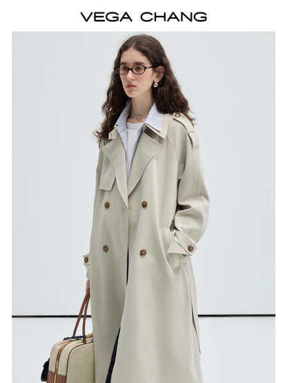 Belted Trench Coat With Faux Two-Piece Stripe Shirt