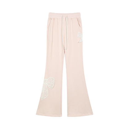 Large Lace Bow Patched Flare Sweatpants