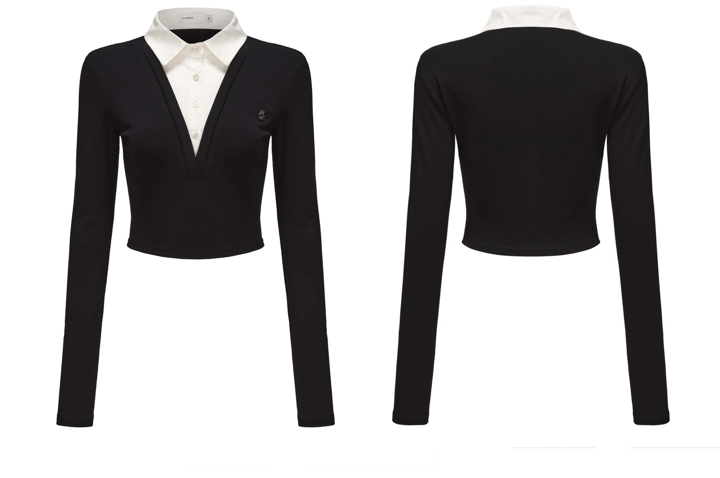 Office Lady Faux Two-Piece Slim Fit Cropped Shirt