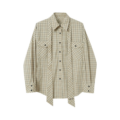 Plaid Round Hem Shirt With Removable Tie