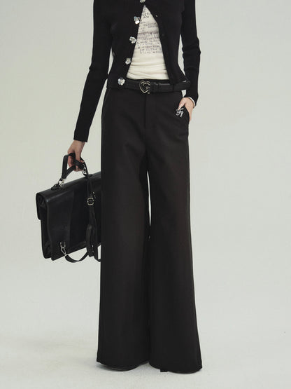 Straight Wide-Leg Logo Embroidered Pants