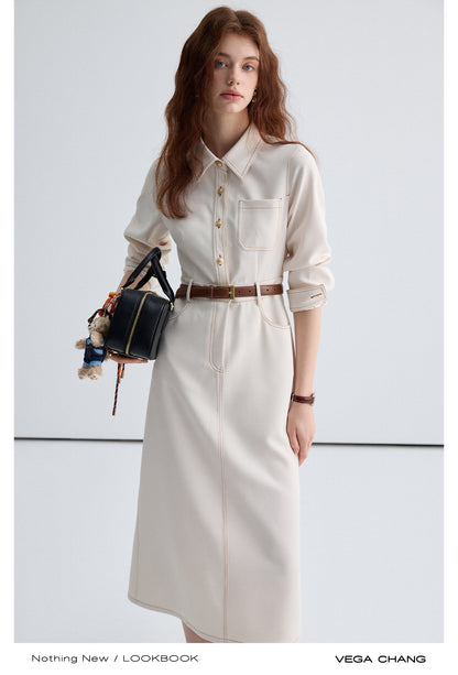 Contrast Stitched Long Shirt Dress