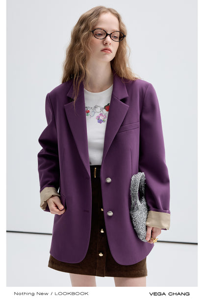 Single-Breasted Dotted Lining Oversized Blazer