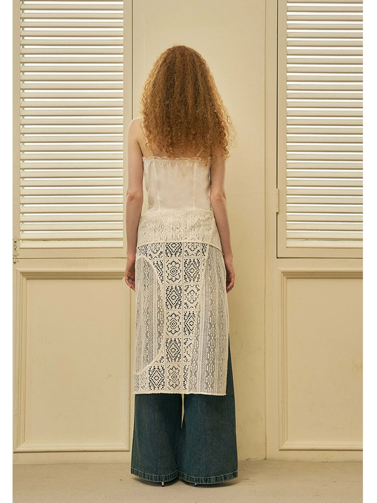 Geometric Lace Apron Skirt With Tie Closure